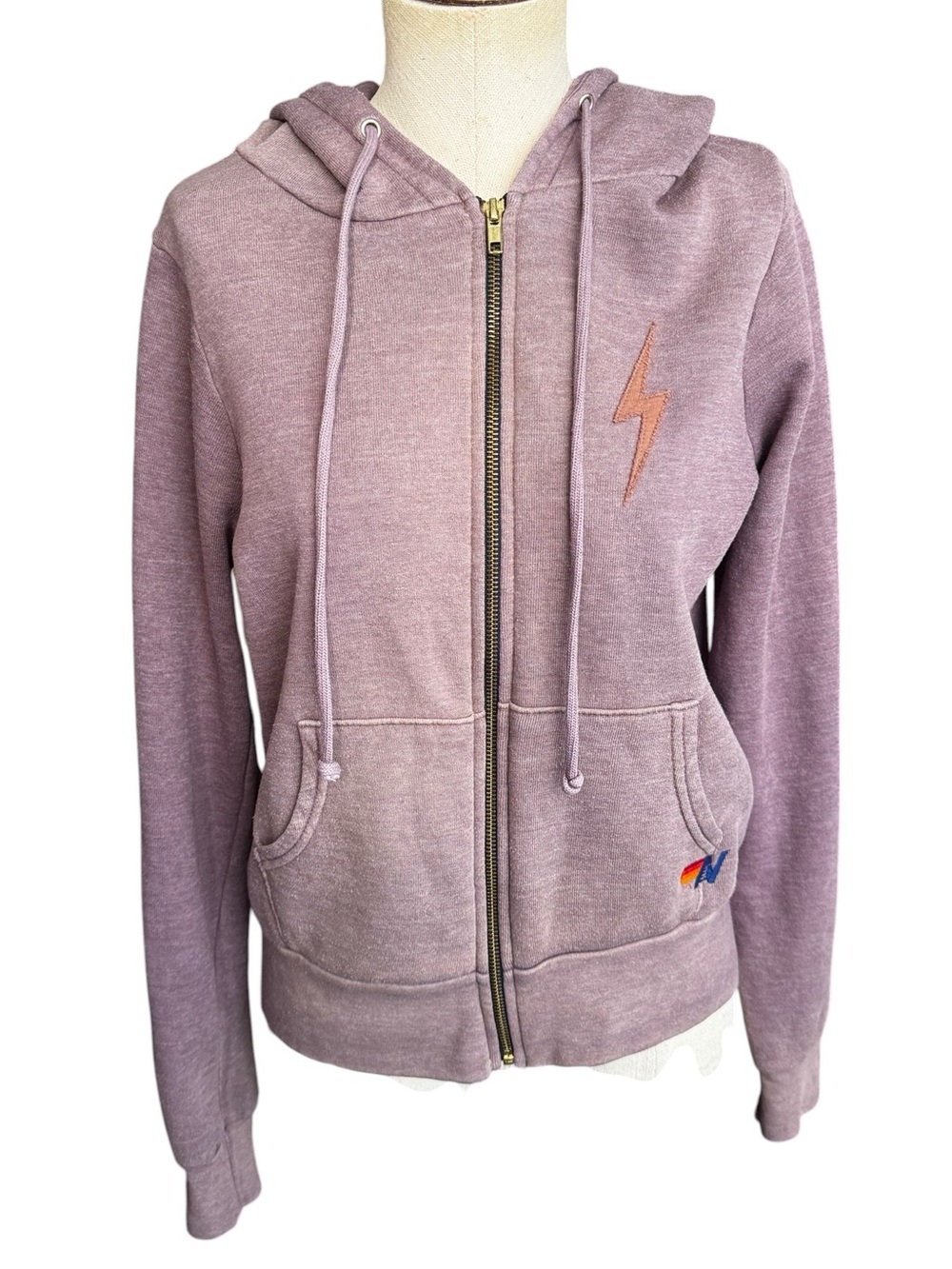 Aviator Nation Bolt Stitch 2 Zip Hoodie in Faded Mocha XS - Picture 6 of 15